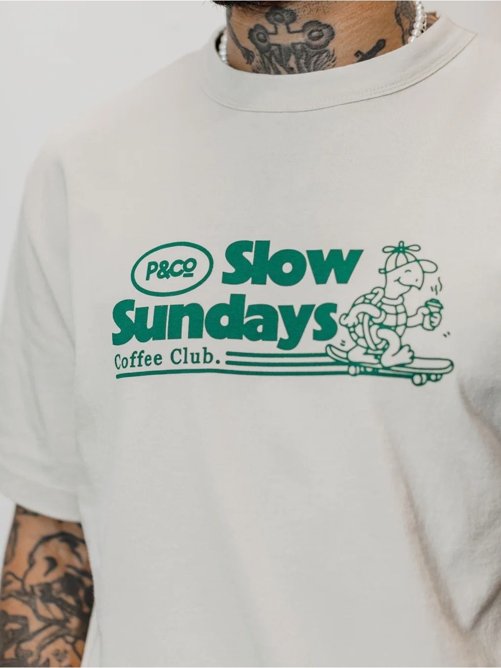 P&CO Slow Sundays Turtle Skating Graphic T-Shirt Short Sleeve Unisex Cotton